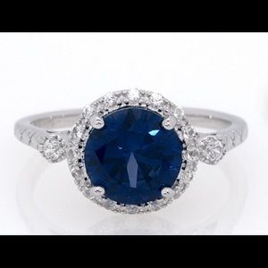 Lab-Created Sapphire Round Sterling Silver Ring